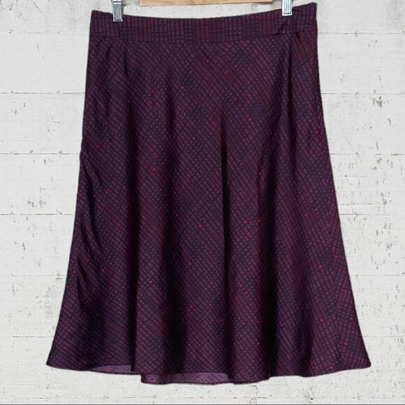 MARTIN + OSA Maroon Red Geometric 100% Silk Knee-Length A-Line Skirt Size 10 - Picture 1 of 9